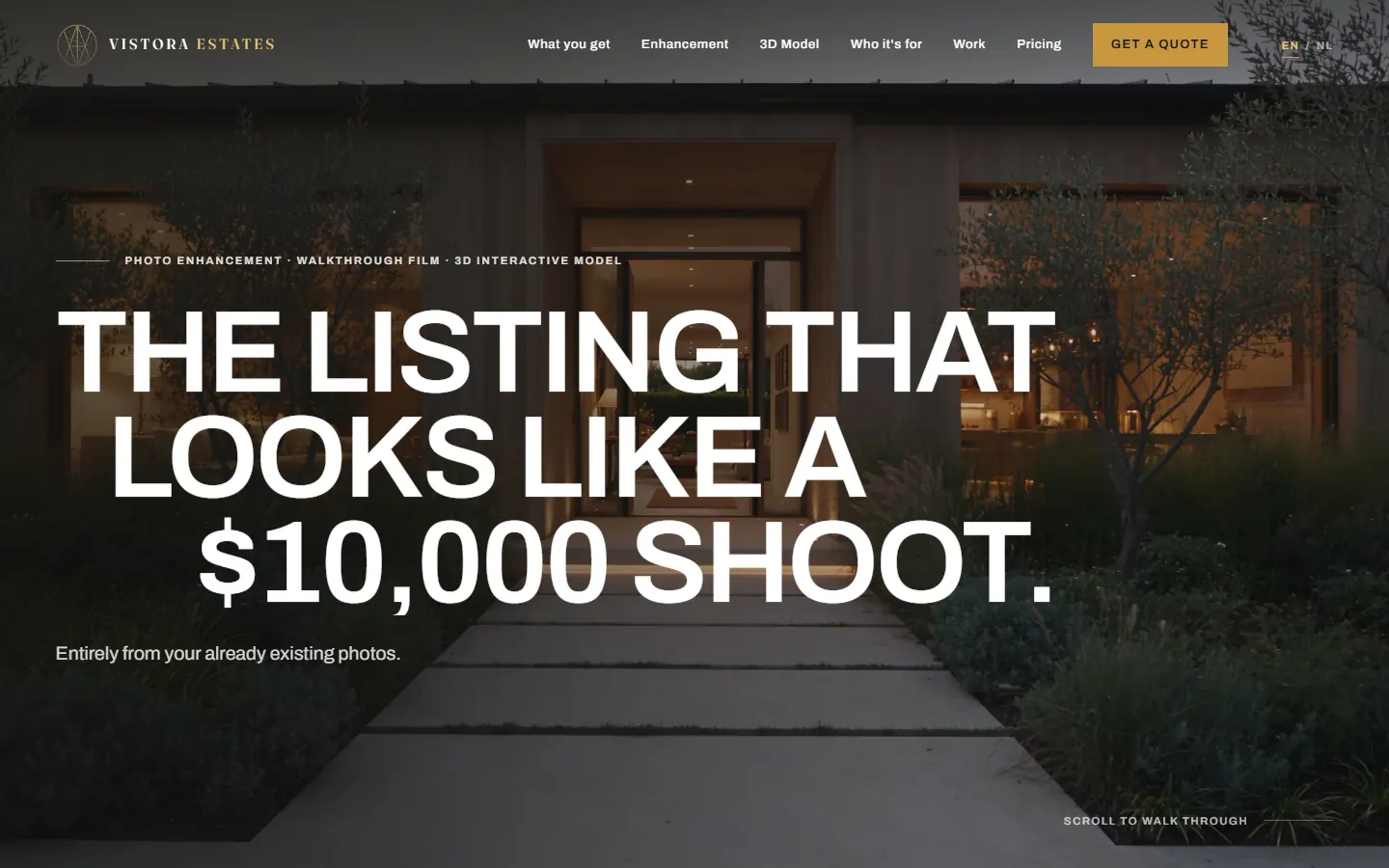 The Vistora Estates website, scrolled from top to bottom